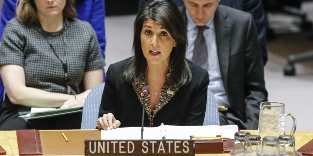 US Ambassador to the UN Nikki Haley speaks during a UN Security Council meeting over the situation in the Middle East on December 18, 2017, at UN Headquarters in New York. The UN Security Council is to vote on a draft resolution rejecting US President Donald Trump's recognition of Jerusalem as the capital of Israel. / AFP PHOTO / KENA BETANCUR (Photo credit should read KENA BETANCUR/AFP/Getty Images)