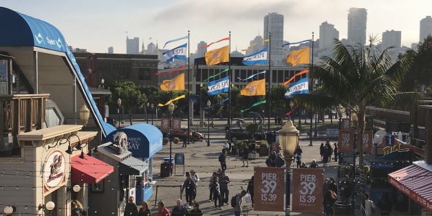 Coit tower & Transamerica Pyramid are seen from Pier 39 at San Francisco Fisherman Wharf on October 18, 2017. / AFP PHOTO / Daniel SLIM (Photo credit should read DANIEL SLIM/AFP/Getty Images)