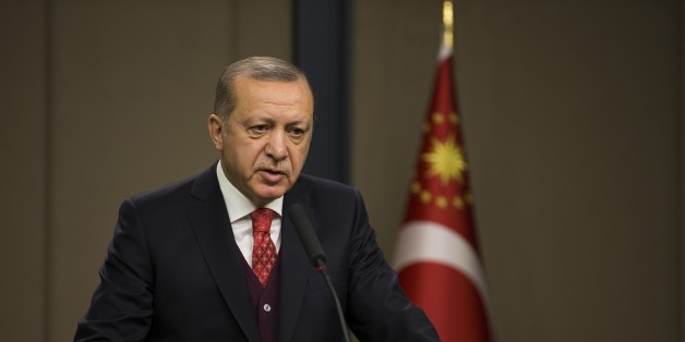 ANKARA, TURKEY - DECEMBER 24: President of Turkey Recep Tayyip Erdogan holds a press conference ahead of his departure at Esenboga Airport for an official visit to Sudan, on December 24, 2017 in Ankara, Turkey. (Photo by Mustafa Kamaci/Anadolu Agency/Getty Images)