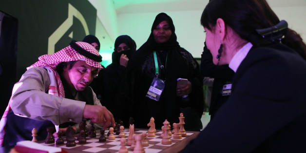RIYADH, SAUDI ARABIA- DECEMBER 25: Attendees play chess for fun as they attend at the King Salman Rapid & Blitz Chess Championships opening in Riyadh, Saudi Arabia, December 25, 2017. The Championship is taking place in Saudi Arabia for the first time with participation of 236 players from 70 countries. (Photo by Salah Malkawi/ Getty Images)