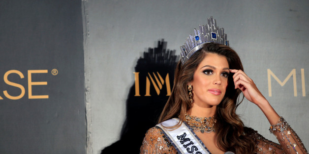 Newly-crowned Miss Universe Iris Mittenaere from France gestures during a news conference inside a Mall of Asia arena in metro Manila, Philippines January 30, 2017. REUTERS/Romeo Ranoco