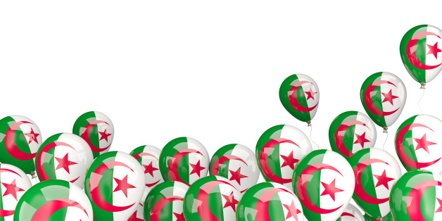Flying balloons with flag of algeria isolated on white