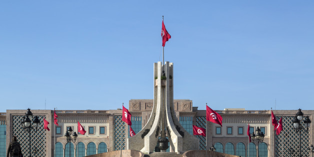 Tunis, Tunisia - December 27, 2016: Public square of Tunis, national monument and city hall, Tunisia.