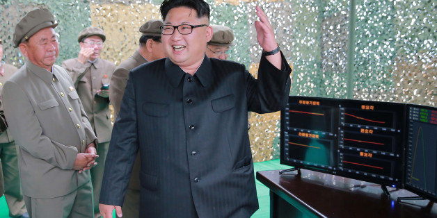 North Korean leader Kim Jong Un reacts during a test launch of ground-to-ground medium long-range ballistic rocket Hwasong-10 in this undated photo released by North Korea's Korean Central News Agency (KCNA) on June 23, 2016. REUTERS/KCNA ATTENTION EDITORS - THIS PICTURE WAS PROVIDED BY A THIRD PARTY. REUTERS IS UNABLE TO INDEPENDENTLY VERIFY THE AUTHENTICITY, CONTENT, LOCATION OR DATE OF THIS IMAGE. FOR EDITORIAL USE ONLY. NOT FOR SALE FOR MARKETING OR ADVERTISING CAMPAIGNS. NO THIRD PARTY SALES. NOT FOR USE BY REUTERS THIRD PARTY DISTRIBUTORS. SOUTH KOREA OUT. NO COMMERCIAL OR EDITORIAL SALES IN SOUTH KOREA. THIS PICTURE IS DISTRIBUTED EXACTLY AS RECEIVED BY REUTERS, AS A SERVICE TO CLIENTS.