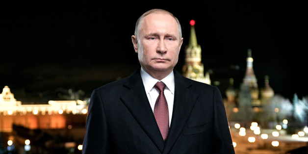 Russian President Vladimir Putin attends his New Year address to Russians in central Moscow on December 31, 2017. / AFP PHOTO / Alexey NIKOLSKY (Photo credit should read ALEXEY NIKOLSKY/AFP/Getty Images)