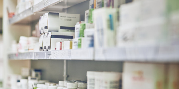 Cropped shot of shelves in a pharmacy