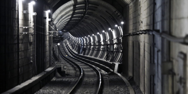 Winding subway tunnel in Tokyo