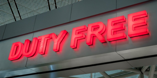 duty free shop sign inside of an international airport
