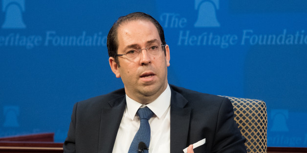 WASHINGTON, DC, UNITED STATES - 2017/07/11: Youssef Chahed, Chief of the Government of Tunisia speaks at the Heritage Foundation in Washington, DC. (Photo by Michael Brochstein/SOPA Images/LightRocket via Getty Images)