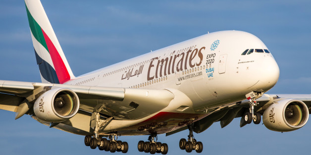 Zürich, Switzerland - July 03, 2016: Airbus A380 of Emirates Airline approaching Zurich airport