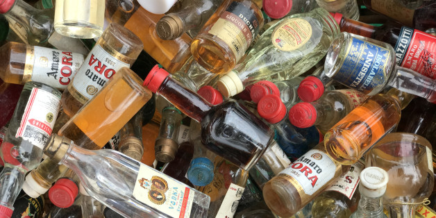 Siracusa, Italy - April 9th 2017: Flea Market. A bunch of liquor little bottles of several brands, on sale.