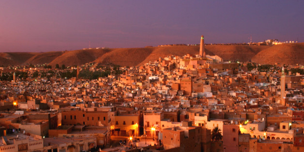 Ghardaia after sunset, the largest of the Mozabite villages in the M'Zab valley.