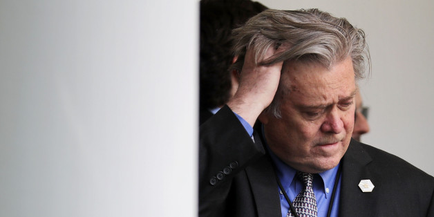 WASHINGTON, DC - JUNE 01: Senior Counselor to the President Steve Bannon helps with last minute preparations before President Donald Trump announces his decision to pull out of the Paris climate agreement at the White House June 1, 2017 in Washington, DC. Trump pledged on the campaign trail to withdraw from the accord, which former President Barack Obama and the leaders of 194 other countries signed in 2015 to deal with greenhouse gas emissions mitigation, adaptation and finance so to limit glo