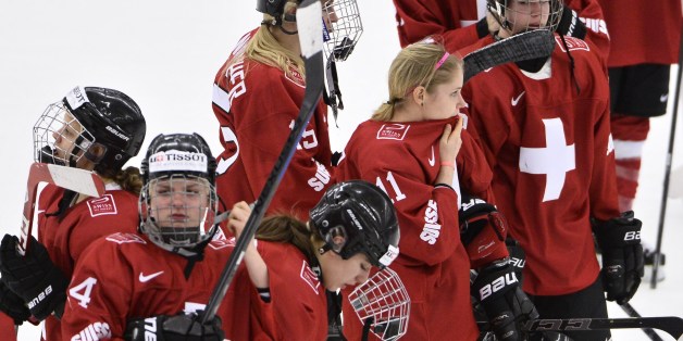 Swiss players reacts after the 2015 IIHF Ice Hockey Women's World Championship Quarter Final match between Finland and Switzerland at Malmo Isstadion in Malmo, Sweden, on April 1, 2015. AFP PHOTO / TT NEWS AGENCY / CLAUDIO BRESCIANI +++ SWEDEN OUT (Photo credit should read Claudio Bresciani/AFP/Getty Images)