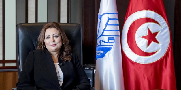 Wided Bouchamaoui, president of the UTICA, the labor union of the Tunisian employers, the only woman of the National Dialogue Quartet, 2015 Nobel Peace Prize. In his office in the UTICA a few hours after the announcement of the Nobel prize for Tunisia (Photo by Nicolas Fauqu��/Corbis via Getty Images)