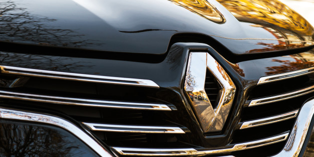 Paris, France - October 30, 2015: Renault Initiale logo on a luxury sedan RENAULT ESPACE INITIALE PARIS. The Initiale logo is the flagship model and the most luxury one from Renault