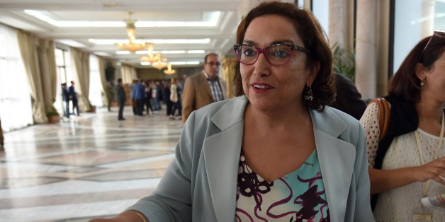 Member of Tunisia's secular Nidaa Tounes party, Bochra Belhaj Hmida, talks to journalists after she announced its withdrawal from the party, on November 4, 2015 at the National Assembly in Tunis. Rival ambitions, insults and accusations of violence have brought Tunisia's ruling party to the brink of collapse as the country struggles to lead the way towards a post-Arab Spring democracy. AFP PHOTO / FETHI BELAID (Photo credit should read FETHI BELAID/AFP/Getty Images)