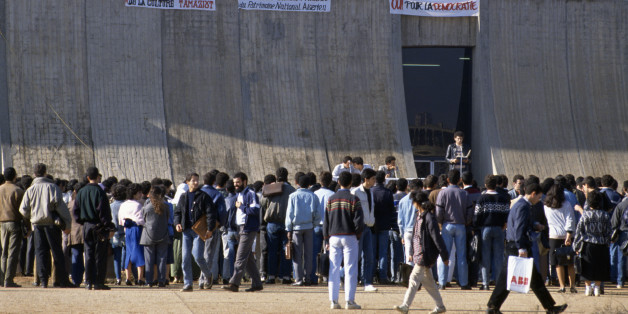 Students gather for a meeting at Bab-Ezzouar University in the suburbs of Algiers. Only a month before, in October 1988, hundreds of protesters, many of them students, were killed during anti-government riots. (Photo by © Patrick Robert/Sygma/CORBIS/Sygma via Getty Images)