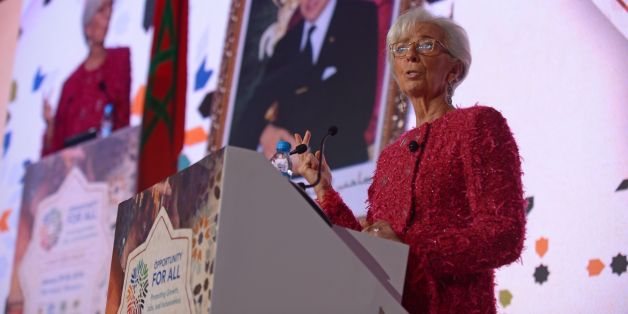 International Monetary Fund (IMF) Managing Director Christine Lagarde speaks during the IMF economic conference in Marrakesh on January 30, 2018. / AFP PHOTO / STR (Photo credit should read STR/AFP/Getty Images)