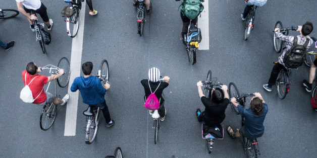 Thousands of cyclist were riding in a massive swarm through the streets of Berlin as part of a Critical Mass event, on July 28, 2017. Critical Mass is a cycling event usually taking place on the last Friday of every month. Its purpose is the direct action of mass meeting at a specific location and time and traveling as a group through city or town streets on bikes.(Photo by Omer Messinger/NurPhoto via Getty Images)