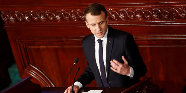 French President Emmanuel Macron delivers a speech at the Assembly of the Representatives of the People during his visit to Tunis, Tunisia February 1, 2018. REUTERS/Zoubeir Souissi *** Local Caption *** French President Emmanuel Macron is pictured before delivering his speech at the Assembly of People's Representatives during her visit to Tunis