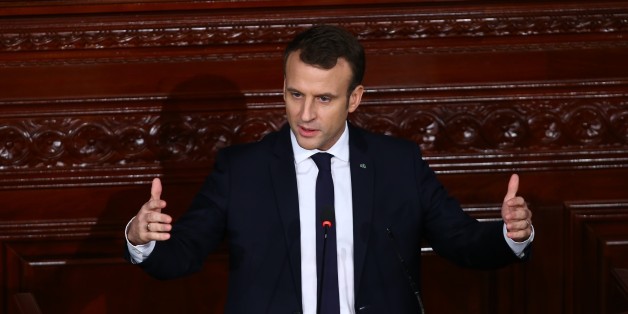 TUNIS, TUNISIA - FEBRUARY 01: President of France Emmanuel Macron addresses at the National Assembly in Tunis, Tunisia on February 01, 2018. (Photo by Yassine Gaidi/Anadolu Agency/Getty Images)