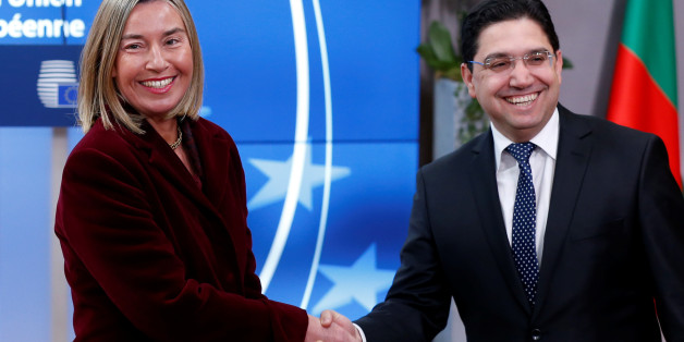 European Union foreign policy chief Federica Mogherini welcomes Morocco's Foreign Minister Nasser Bourita ahead of a meeting to discuss the Middle East peace process, in Brussels, Belgium, February 26, 2018. REUTERS/Francois Lenoir