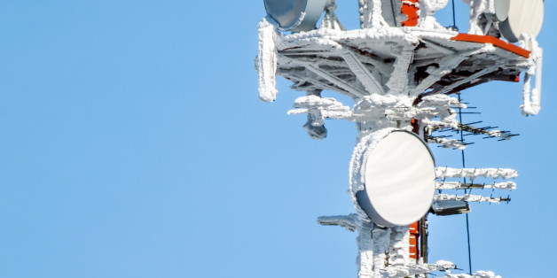 radio antenna with snow in winter