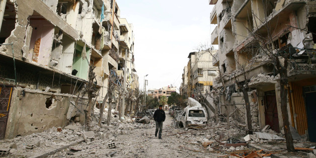 Une rue de Douma, Ghouta orientale, Damas, Syrie, 25 février 2018.