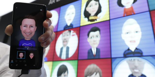 A Samsung Galaxy S9 is displayed with an AR emoji at the Samsung booth at the Mobile World Congress in Barcelona, Spain, February 26, 2018. REUTERS/Yves Herman