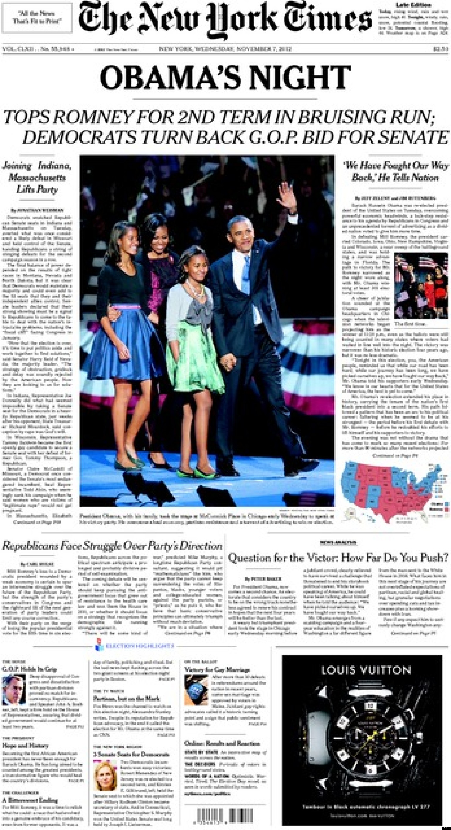 Obama S Re Election Lead Newspaper Front Pages Photos Huffpost
