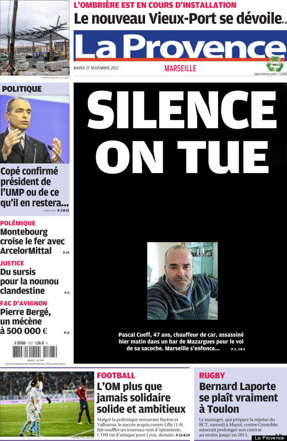 La Une de la Provence sur Marseille "Silence on tue"