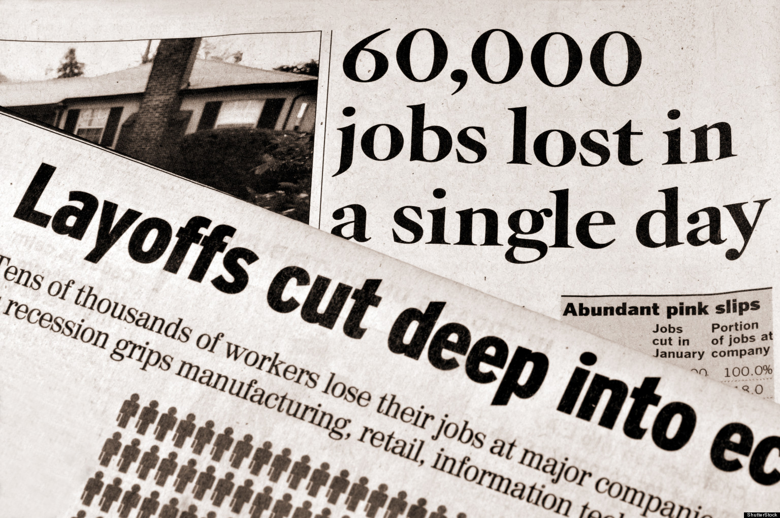 Lose jobs. Lost job. Newspapers headlines poverty. TASC about Lost your job.