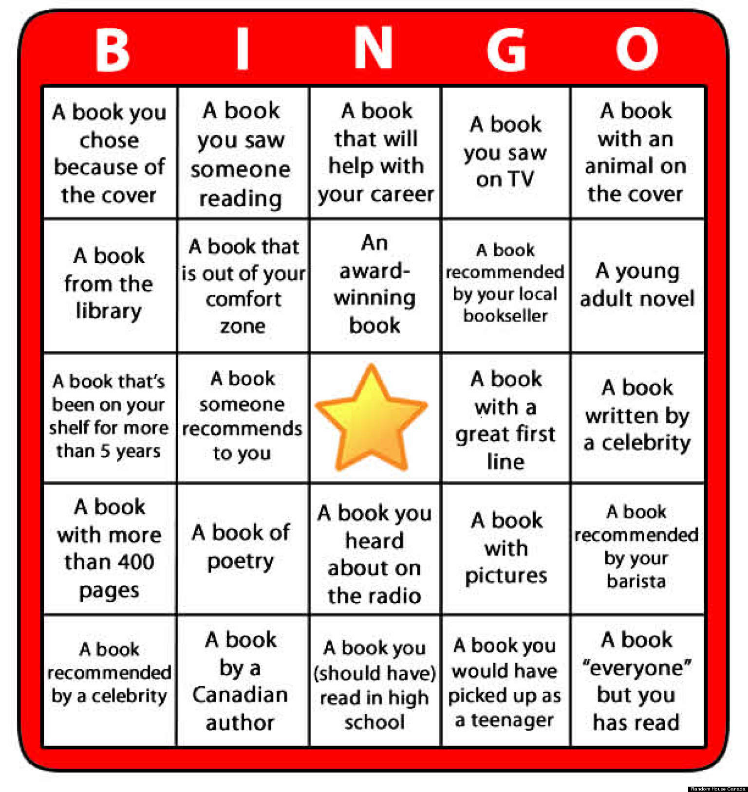 Reading Bingo For 2013 HuffPost